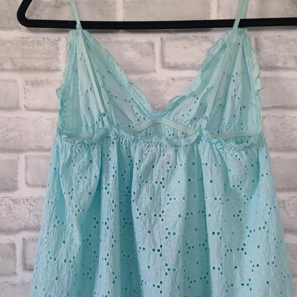 Victoria's Secret Angels Blue Cotton Eyelet Slip Dress Nightie Coquette Medium - Picture 2 of 3